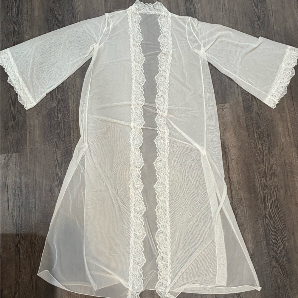 Sheer White Lace Trim Robe